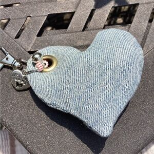 Upcycled denim heart purse charm.  Dog love charm.